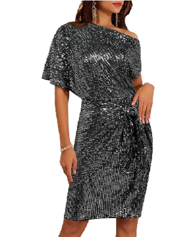 Sparkly One-Shoulder Ruched Dress