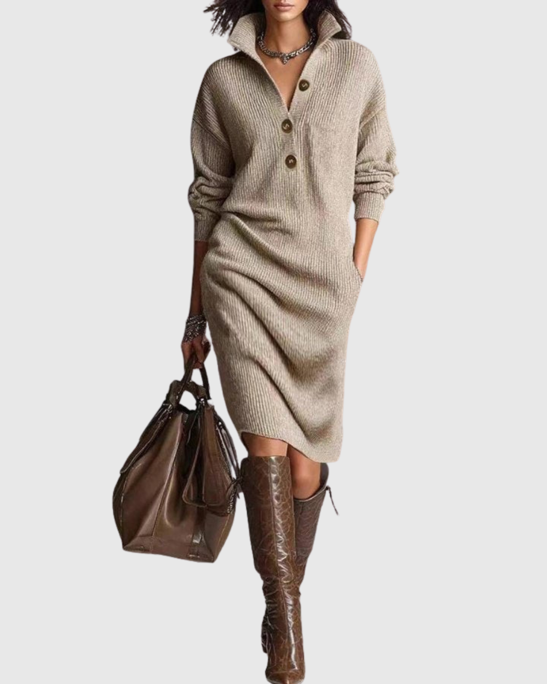 Pure Wool Winter Knit Midi Dress