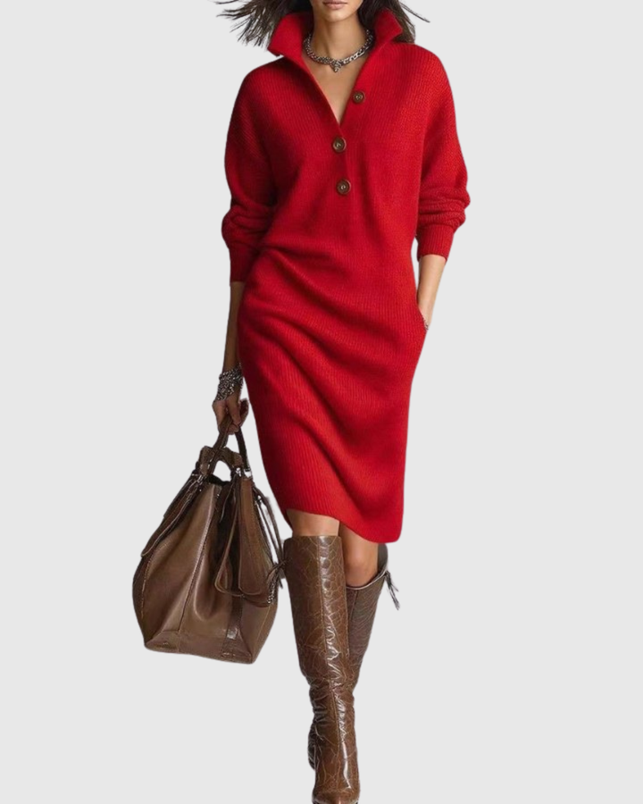 Pure Wool Winter Knit Midi Dress