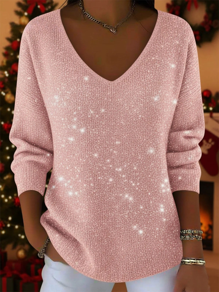 Festive Women's Sweater with V-neck