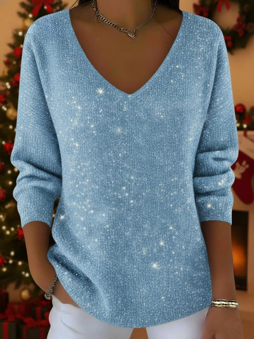 Festive Women's Sweater with V-neck