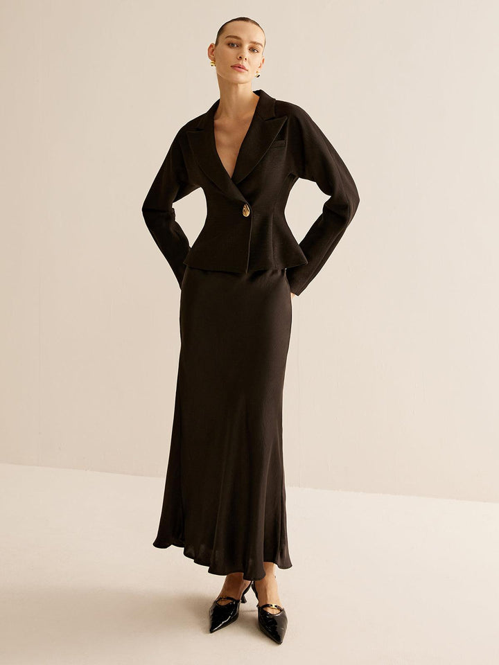 Maison Salvara™ | Glossy Button Lapel Slim Blazer