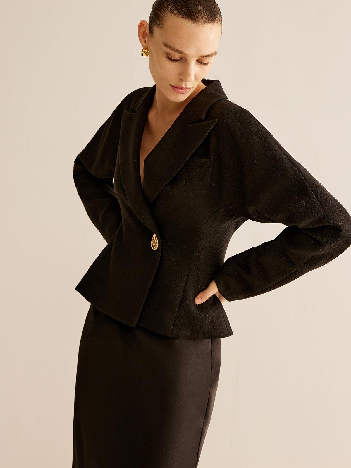 Maison Salvara™ | Glossy Button Lapel Slim Blazer