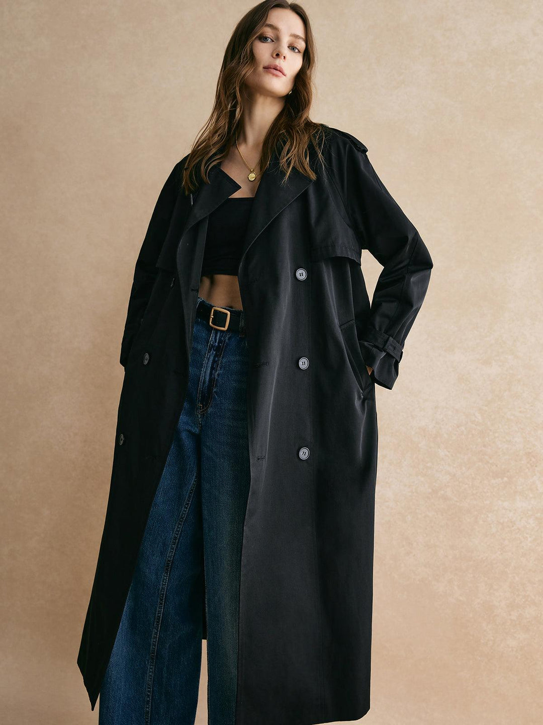 Maison Salvara™ | Long Trench Coat with Pockets