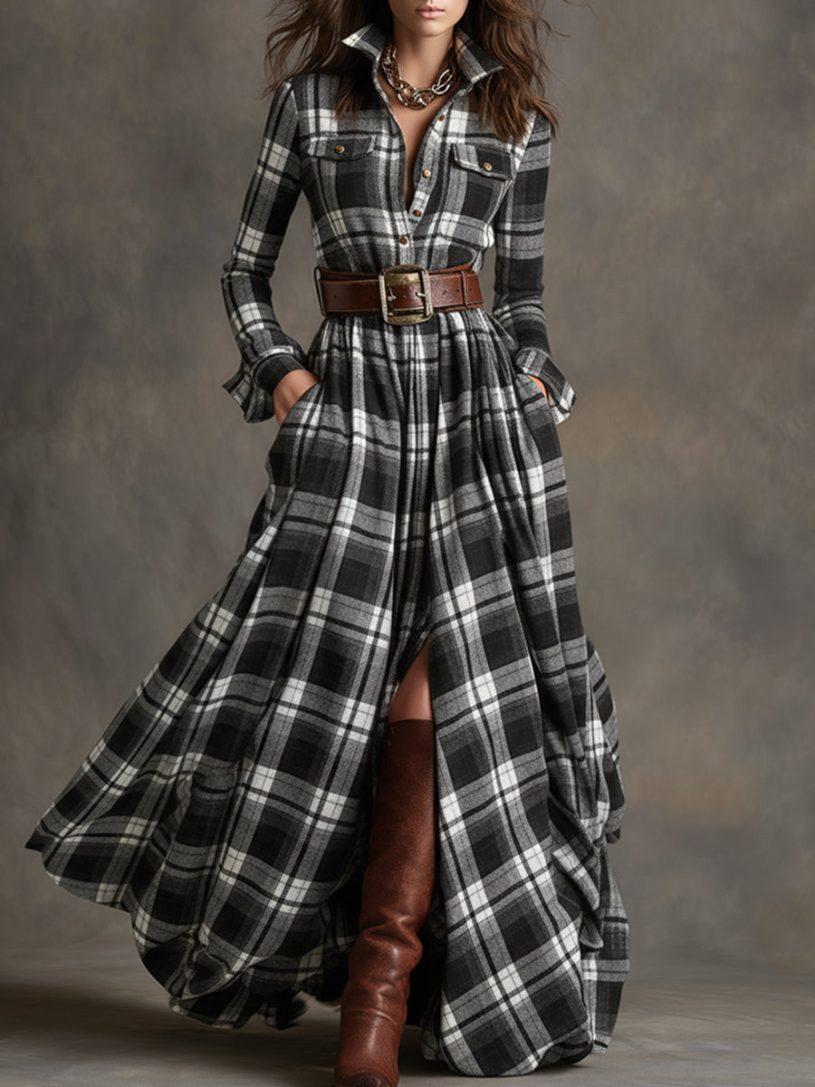 Unity | Checkered long-sleeved maxi dress