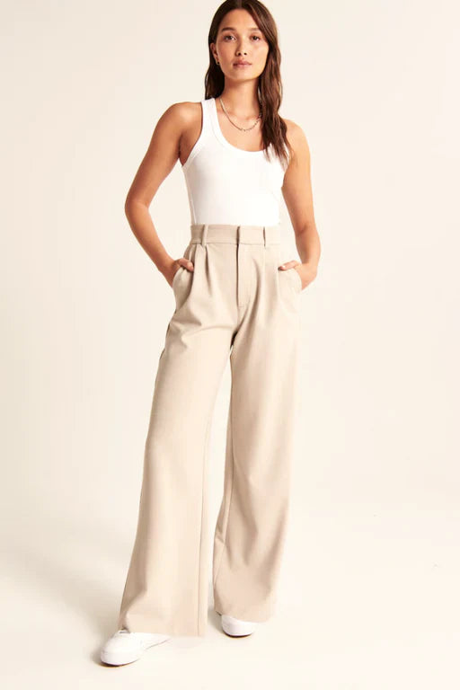 Maison Salvara™ | Lucia Beige Tailored Pants