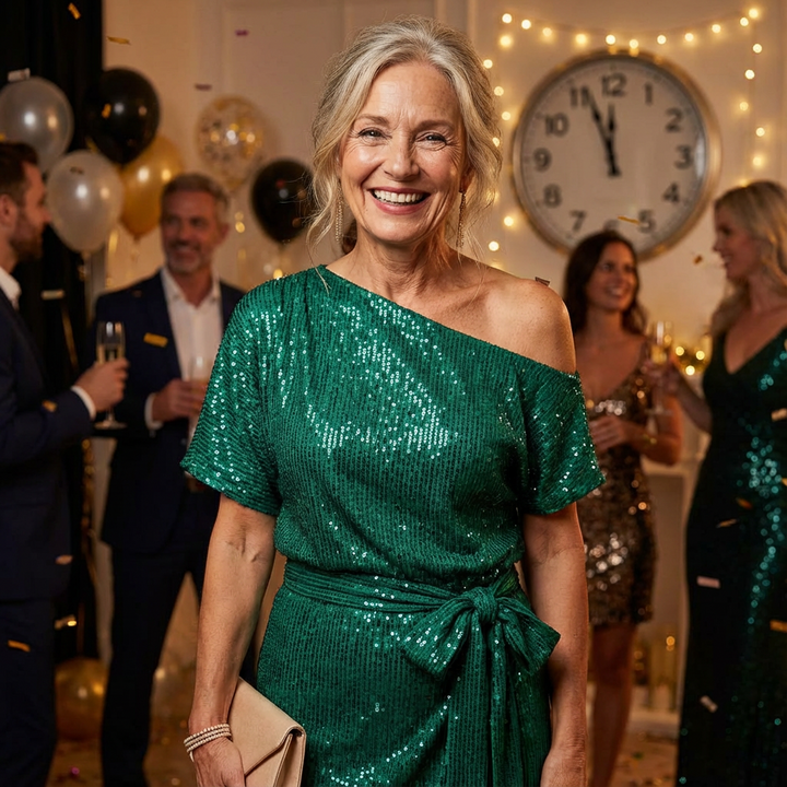 Sparkly One-Shoulder Ruched Dress