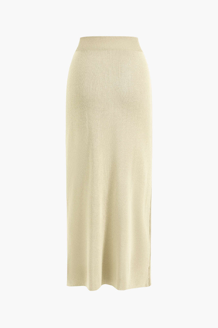 Maison Salvara | Cropped Button-Up Knit Top And Maxi Skirt Set