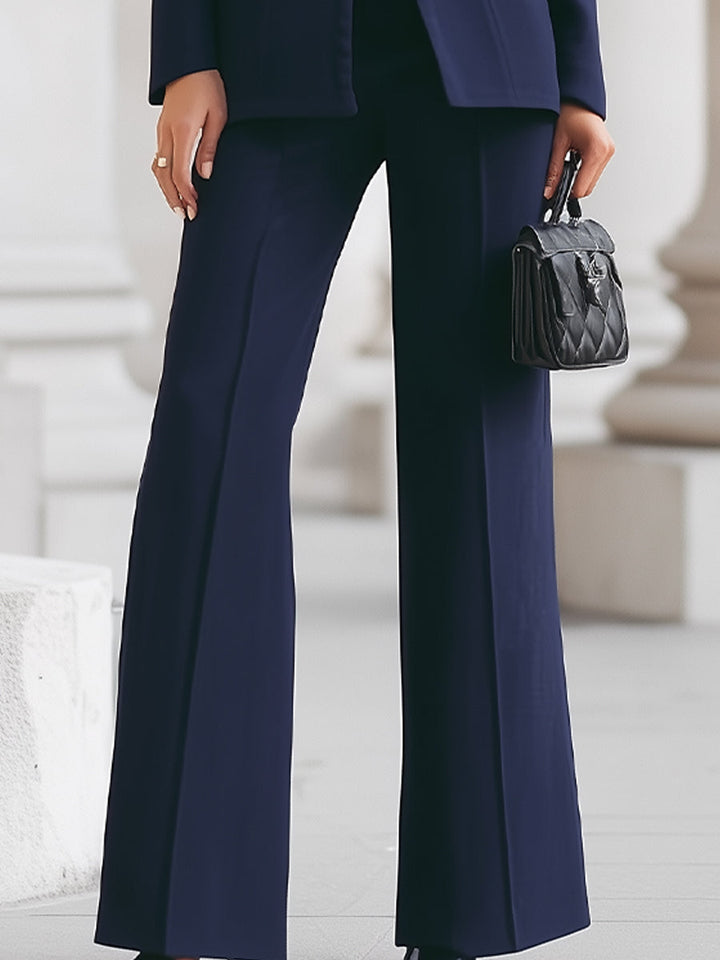 Sophisticated High-Collar Blazer & Wide-Leg Trousers Set