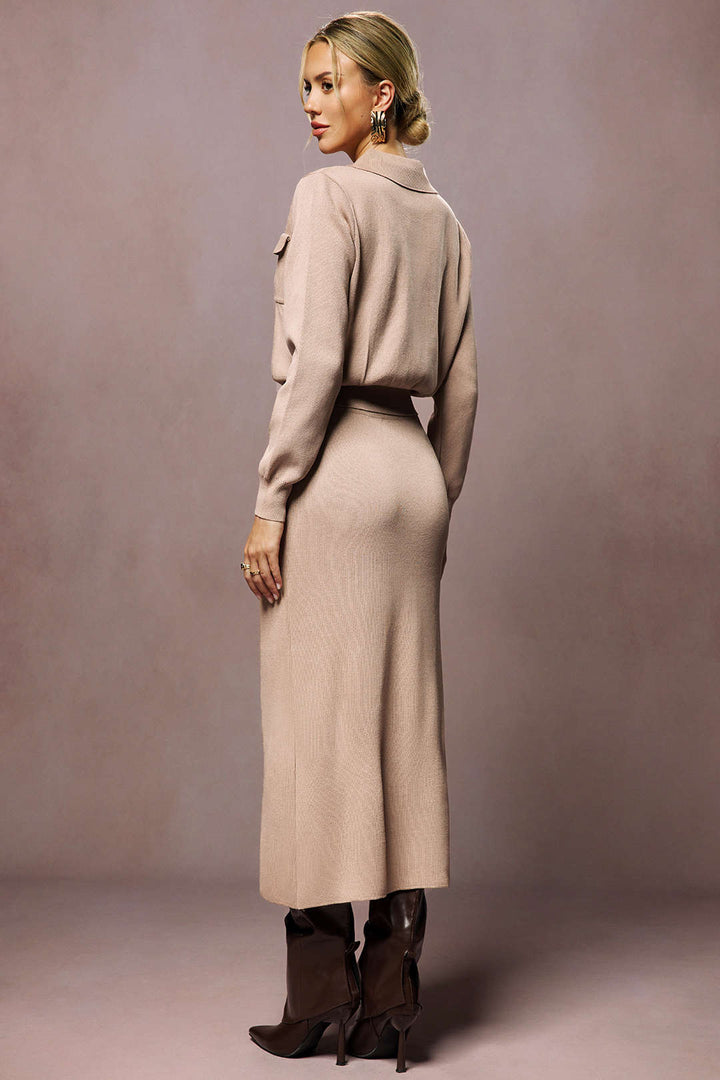 Maison Salvara | Cropped Button-Up Knit Top And Maxi Skirt Set