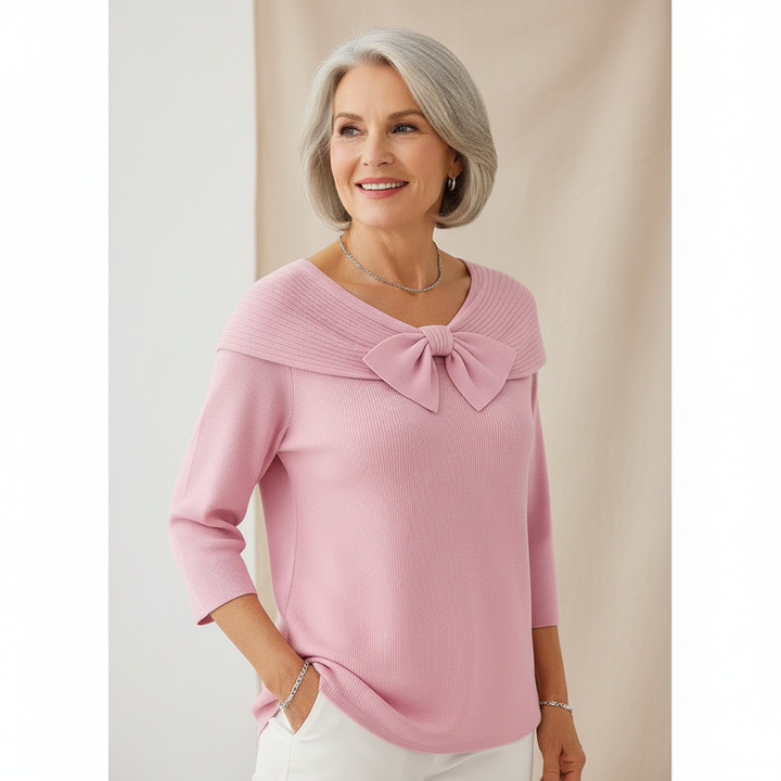Serenna – Women's Sweater with Bow and Round Neckline